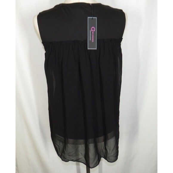 C Wonder Christian Siriano Black Ruffled Flowy Chiffon Overlay High Low Top XS - Picture 9 of 11